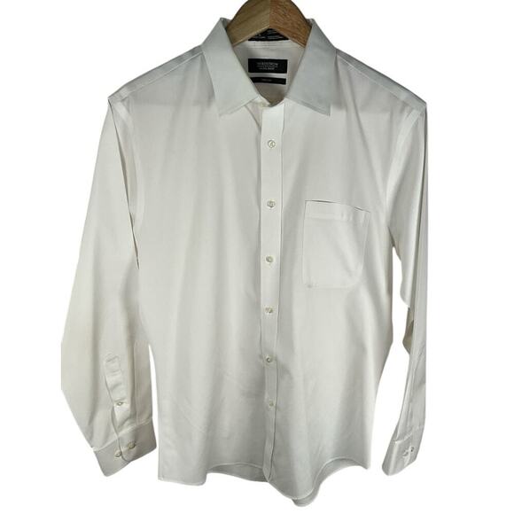 Nordstrom Trim Fit Royal Oxford Solid White Dress Button Down Wrinkle Free 32-33 - Picture 3 of 9